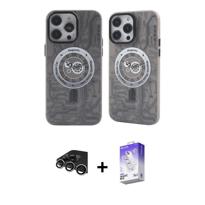 ieg™ iPhone 14 Pro Max Kılıf Nova Doku Koleksiyonu - Siyah Bilvis 5in1 3D Magic Cam Ekran Koruyucu + Raze Metal Kamera Lens - GS