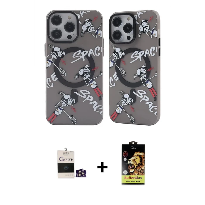 ieg™ iPhone 14 Pro Max Kılıf Nova Doku Koleksiyonu - Siyah Buffer Cam Ekran Koruyucu + Bilvis Titan Kamera Lens - GD