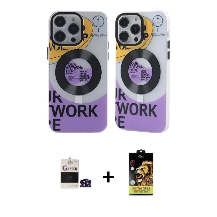 ieg™ iPhone 14 Pro Max Kılıf Nova Doku Koleksiyonu - Siyah Buffer Cam Ekran Koruyucu + Derin Mor Bilvis Titan Kamera Lens