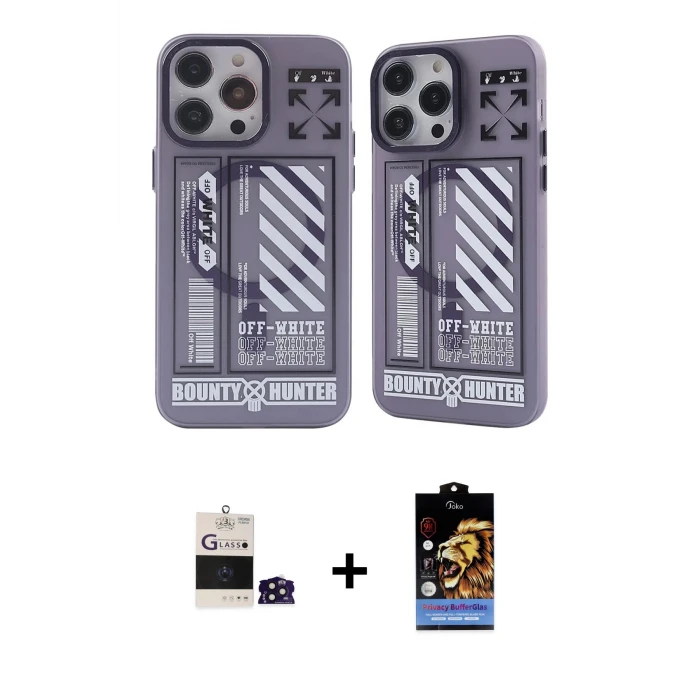 ieg™ iPhone 14 Pro Max Kılıf Nova Doku Koleksiyonu - Siyah Buffer Hayalet Cam Ekran Koruyucu + Derin Mor Bilvis Titan Kamera Lens