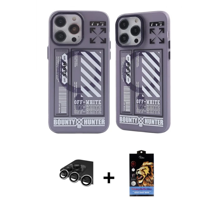 ieg™ iPhone 14 Pro Max Kılıf Nova Doku Koleksiyonu - Siyah Buffer Hayalet Cam Ekran Koruyucu + Gümüş Raze Metal Kamera Lens