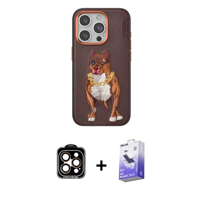 ieg™ iPhone 14 Pro Max Kılıf Nova Form Koleksiyonu - Siyah Bilvis 5in1 5D Magic Hayalet Cam Ekran Koruyucu + PVD Metal Kamera Lens - TU