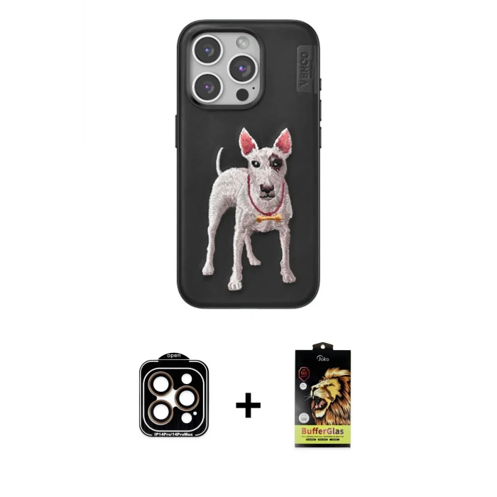 ieg™ iPhone 14 Pro Max Kılıf Nova Form Koleksiyonu - Siyah Buffer Cam Ekran Koruyucu + Turuncu PVD Metal Kamera Lens