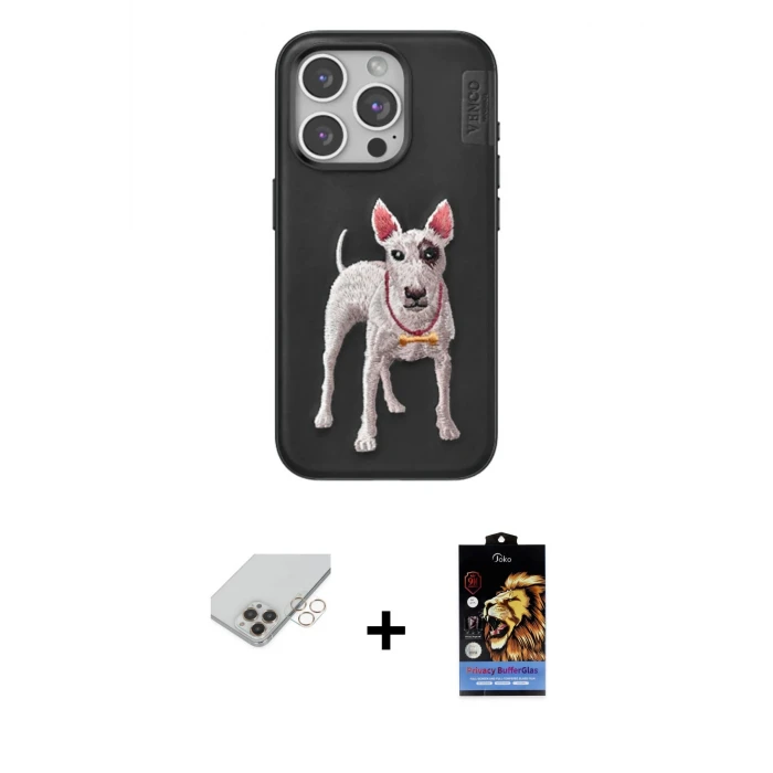 ieg™ iPhone 14 Pro Max Kılıf Nova Form Koleksiyonu - Siyah Buffer Hayalet Cam Ekran Koruyucu + Band Metal Kamera Lens - GD