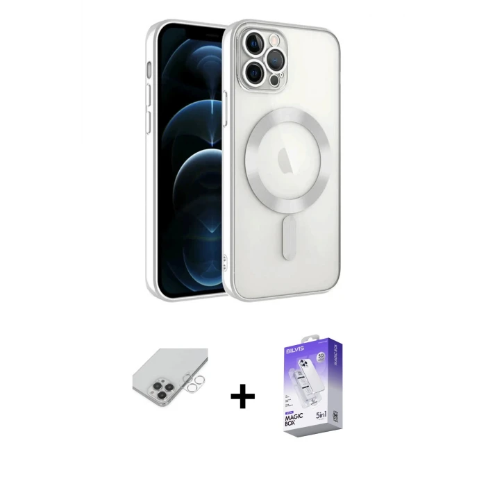 ieg™ iPhone 14 Pro Max Kılıf Nova Işık Özel Seri - Siyah Bilvis 5in1 3D Magic Cam Ekran Koruyucu + Band Metal Kamera Lens - GS