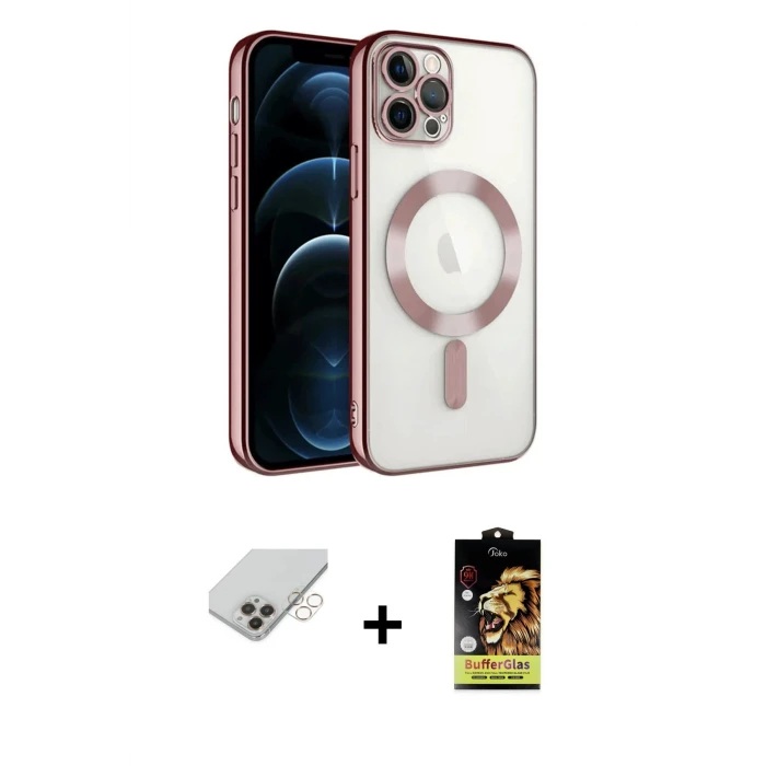ieg™ iPhone 14 Pro Max Kılıf Nova Işık Özel Seri - Siyah Buffer Cam Ekran Koruyucu + Band Metal Kamera Lens - GD