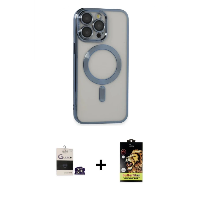 ieg™ iPhone 14 Pro Max Kılıf Nova Işık Özel Seri - Siyah Buffer Cam Ekran Koruyucu + Bilvis Titan Kamera Lens - GS