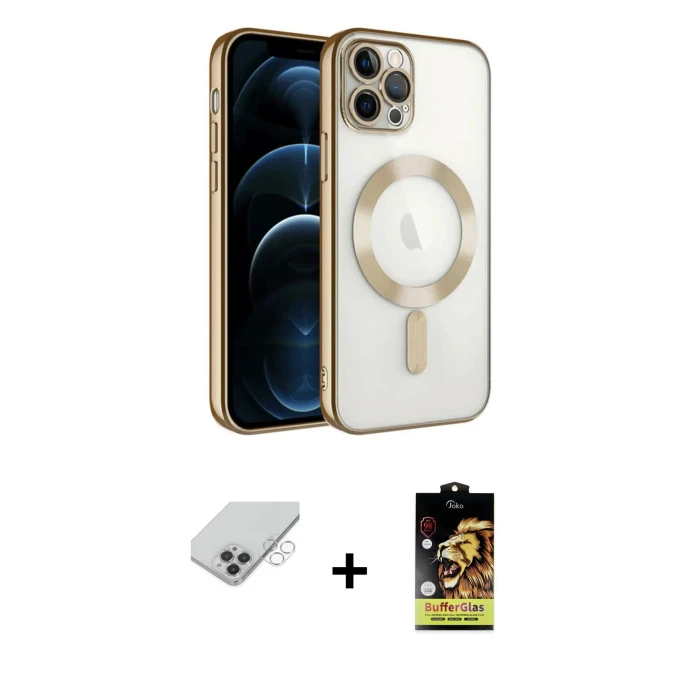 ieg™ iPhone 14 Pro Max Kılıf Nova Işık Özel Seri - Siyah Buffer Cam Ekran Koruyucu + Gümüş Band Metal Kamera Lens