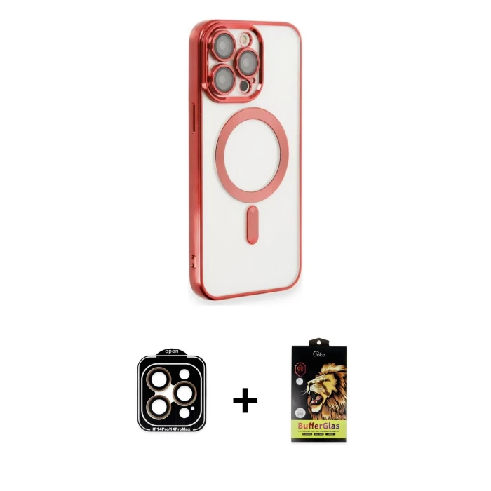 ieg™ iPhone 14 Pro Max Kılıf Nova Işık Özel Seri - Siyah Buffer Cam Ekran Koruyucu + PVD Metal Kamera Lens - TU
