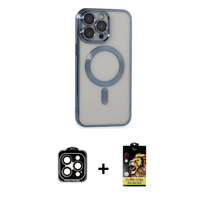 ieg™ iPhone 14 Pro Max Kılıf Nova Işık Özel Seri - Siyah Buffer Cam Ekran Koruyucu + PVD Metal Kamera Lens - TU