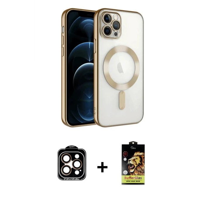 ieg™ iPhone 14 Pro Max Kılıf Nova Işık Özel Seri - Siyah Buffer Cam Ekran Koruyucu + PVD Metal Kamera Lens - TU