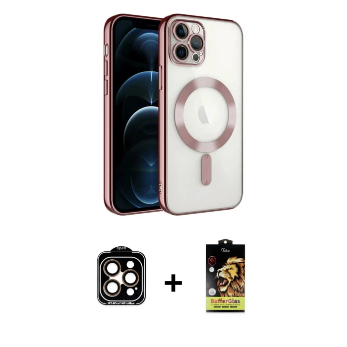 ieg™ iPhone 14 Pro Max Kılıf Nova Işık Özel Seri - Siyah Buffer Cam Ekran Koruyucu + PVD Metal Kamera Lens - TU