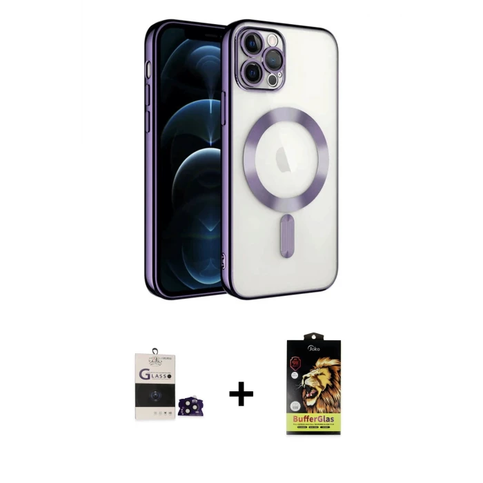 ieg™ iPhone 14 Pro Max Kılıf Nova Işık Özel Seri - Siyah Buffer Cam Ekran Koruyucu + Siyah Bilvis Titan Kamera Lens