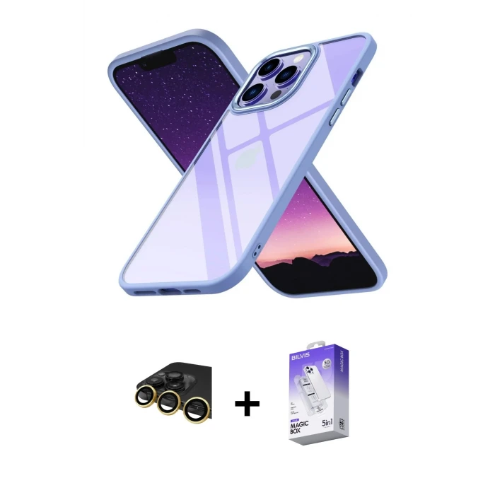 ieg™ iPhone 14 Pro Max Kılıf Nova Işık Serisi - Siyah Bilvis 5in1 3D Magic Cam Ekran Koruyucu + Raze Metal Kamera Lens - GD