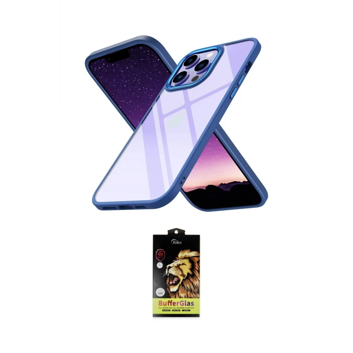 ieg™ iPhone 14 Pro Max Kılıf Nova Işık Serisi - Siyah Buffer Cam Ekran Koruyucu