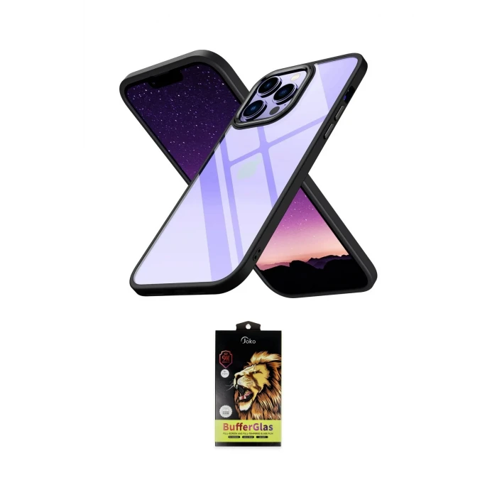 ieg™ iPhone 14 Pro Max Kılıf Nova Işık Serisi - Siyah Buffer Cam Ekran Koruyucu