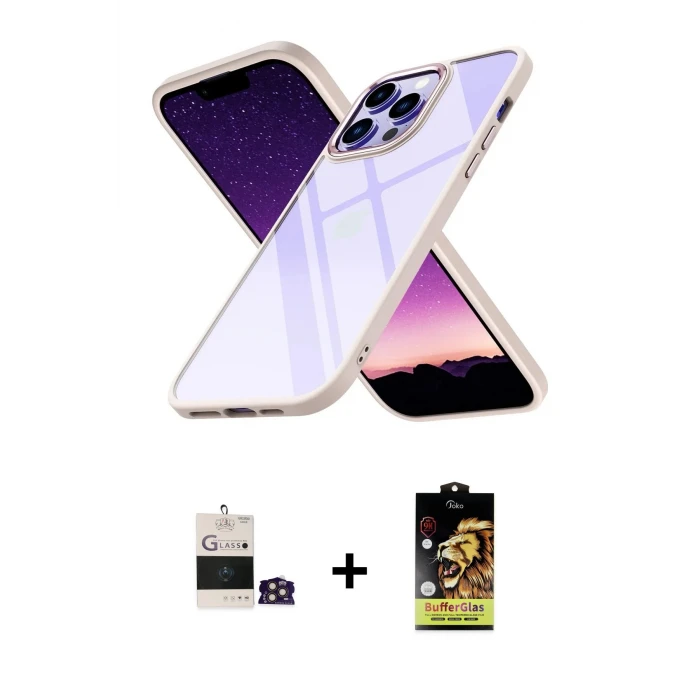 ieg™ iPhone 14 Pro Max Kılıf Nova Işık Serisi - Siyah Buffer Cam Ekran Koruyucu + Bilvis Titan Kamera Lens - GD