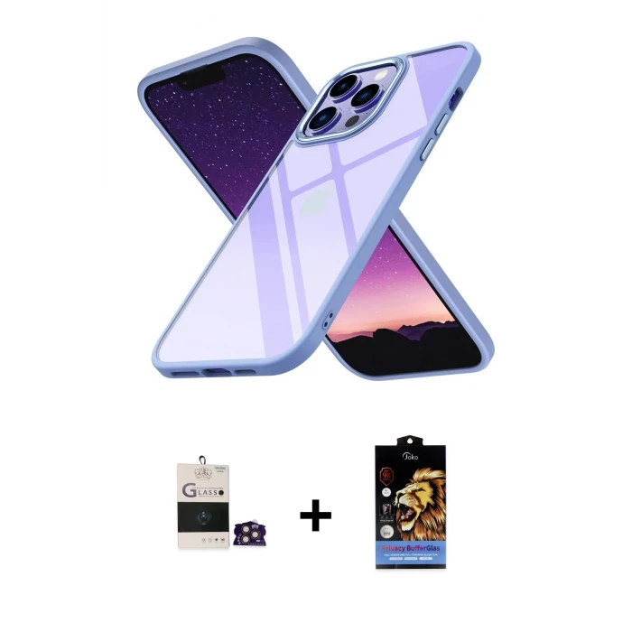 ieg™ iPhone 14 Pro Max Kılıf Nova Işık Serisi - Siyah Buffer Hayalet Cam Ekran Koruyucu + Bilvis Titan Kamera Lens - GD