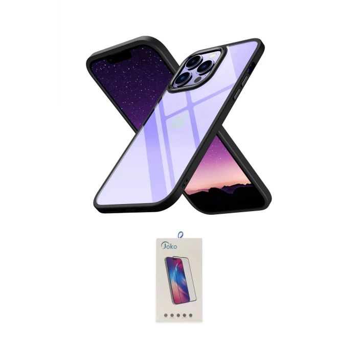 ieg™ iPhone 14 Pro Max Kılıf Nova Işık Serisi - Siyah Joko 5D Cam