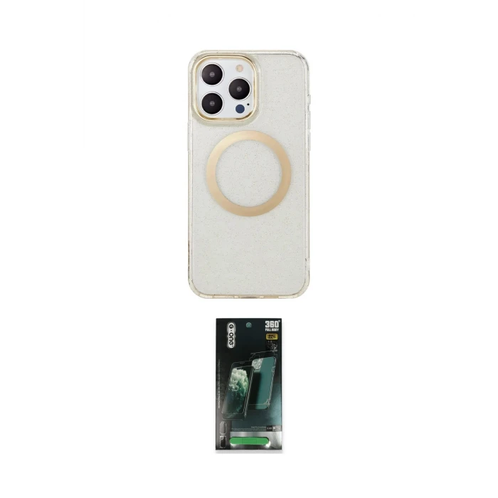 ieg™ iPhone 14 Pro Max Kılıf Pusula Form - Şeffaf 360 Full Body Arka Koruyucu