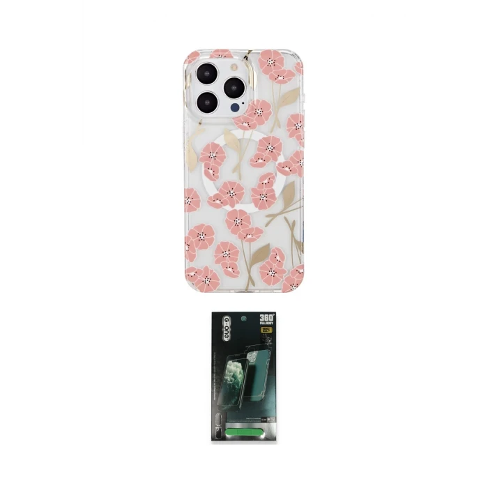 ieg™ iPhone 14 Pro Max Kılıf Pusula Form - Şeffaf 360 Full Body Arka Koruyucu