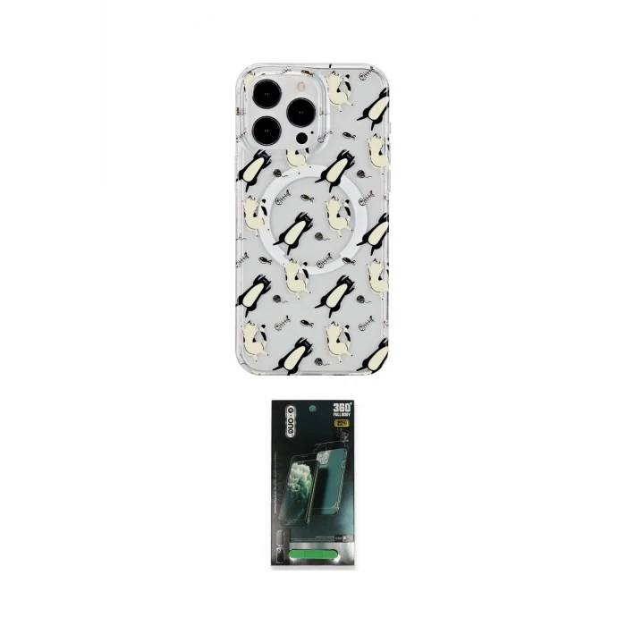 ieg™ iPhone 14 Pro Max Kılıf Pusula Form - Şeffaf 360 Full Body Arka Koruyucu