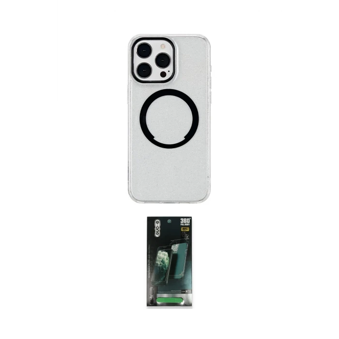 ieg™ iPhone 14 Pro Max Kılıf Pusula Form - Şeffaf 360 Full Body Arka Koruyucu