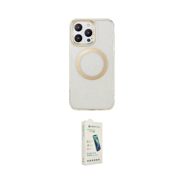 ieg™ iPhone 14 Pro Max Kılıf Pusula Form - Şeffaf Pasifik Cam Ekran Koruyucu