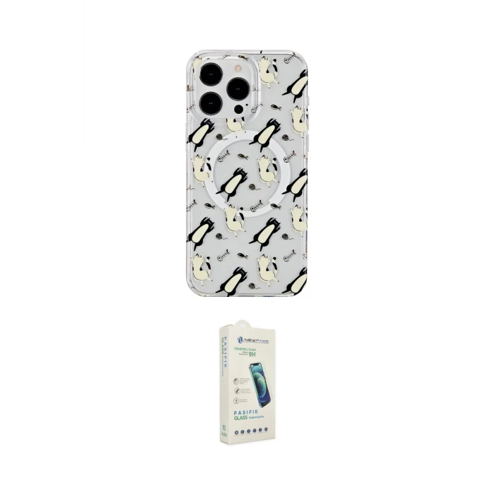 ieg™ iPhone 14 Pro Max Kılıf Pusula Form - Şeffaf Pasifik Cam Ekran Koruyucu