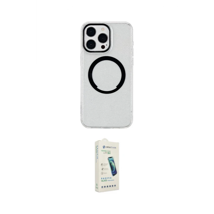 ieg™ iPhone 14 Pro Max Kılıf Pusula Form - Şeffaf Pasifik Cam Ekran Koruyucu
