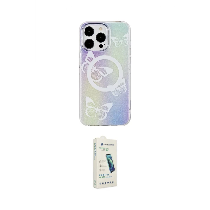 ieg™ iPhone 14 Pro Max Kılıf Pusula Form - Şeffaf Pasifik Cam Ekran Koruyucu