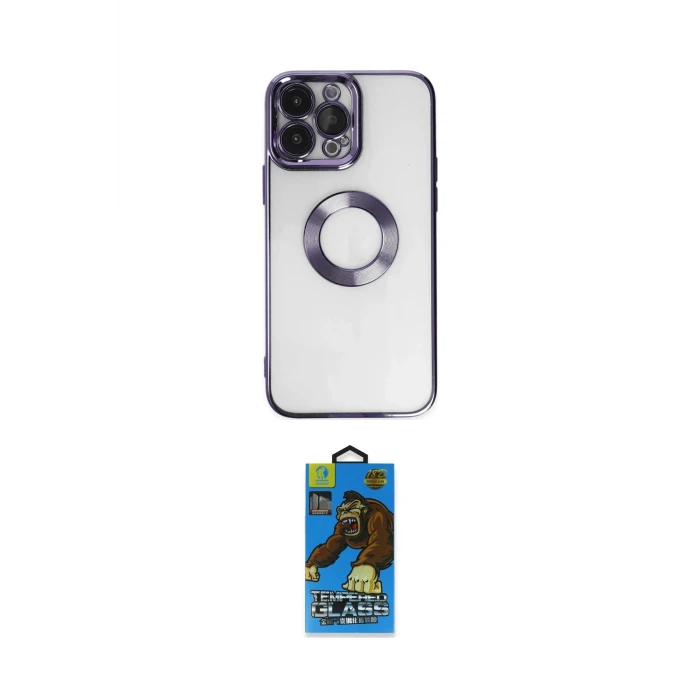 ieg™ iPhone 14 Pro Max Kılıf Pusula Form - Siyah 18D Cam Ekran Koruyucu