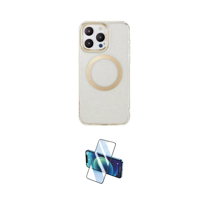 ieg™ iPhone 14 Pro Max Kılıf Pusula Form - Siyah 3D Antistatik Cam Ekran Koruyucu