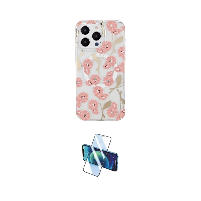 ieg™ iPhone 14 Pro Max Kılıf Pusula Form - Siyah 3D Antistatik Cam Ekran Koruyucu