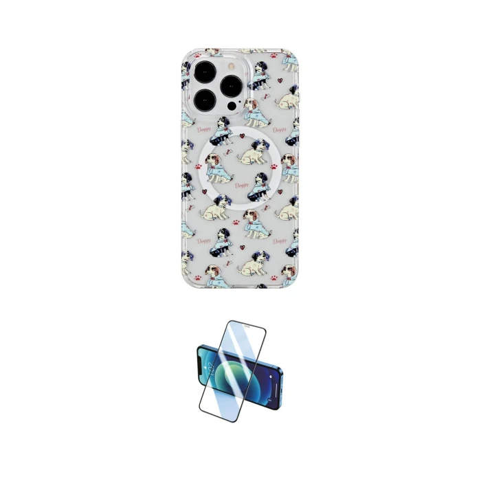 ieg™ iPhone 14 Pro Max Kılıf Pusula Form - Siyah 3D Antistatik Cam Ekran Koruyucu