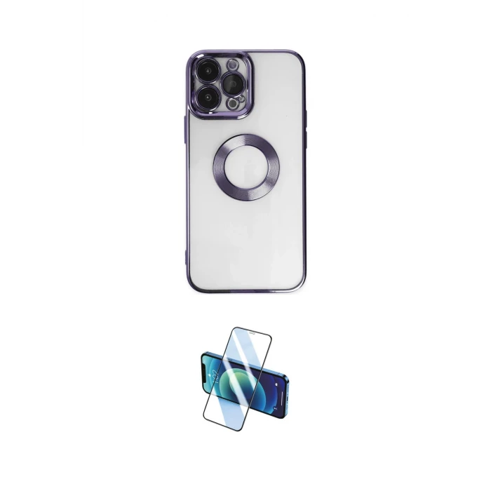ieg™ iPhone 14 Pro Max Kılıf Pusula Form - Siyah 3D Antistatik Cam Ekran Koruyucu
