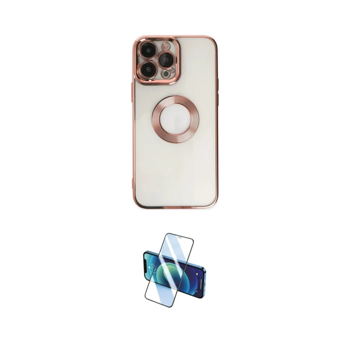 ieg™ iPhone 14 Pro Max Kılıf Pusula Form - Siyah 3D Antistatik Cam Ekran Koruyucu