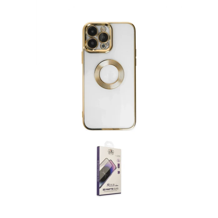 ieg™ iPhone 14 Pro Max Kılıf Pusula Form - Siyah Bilvis 3D Mat Cam Ekran Koruyucu
