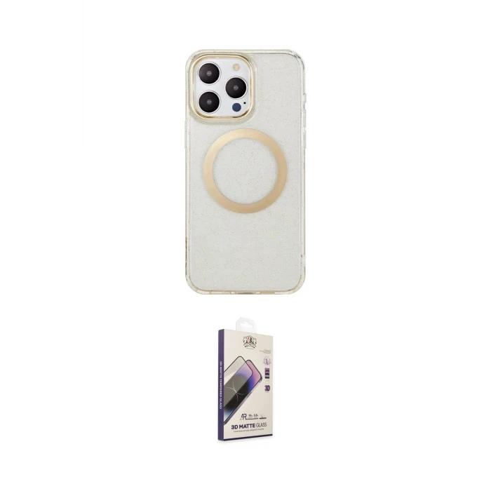 ieg™ iPhone 14 Pro Max Kılıf Pusula Form - Siyah Bilvis 3D Mat Cam Ekran Koruyucu
