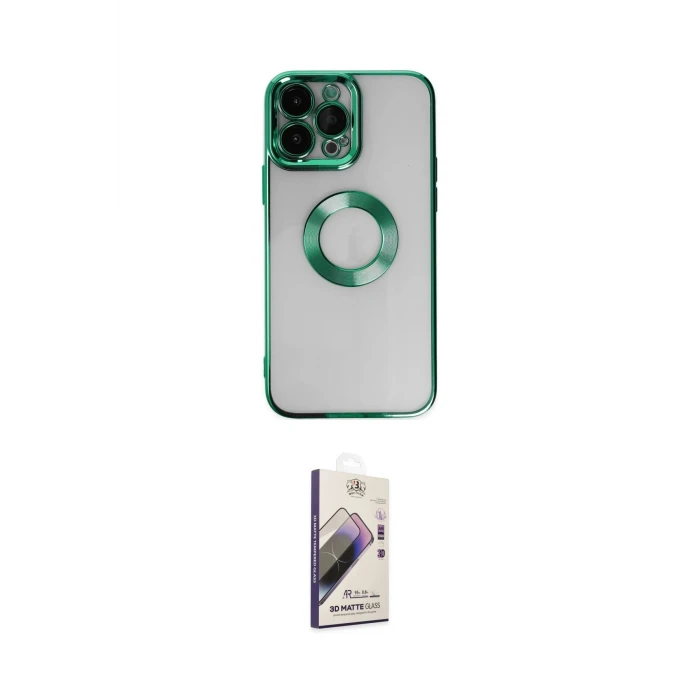ieg™ iPhone 14 Pro Max Kılıf Pusula Form - Siyah Bilvis 3D Mat Cam Ekran Koruyucu