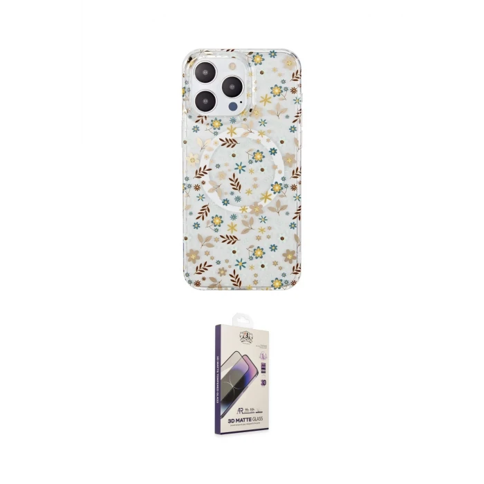ieg™ iPhone 14 Pro Max Kılıf Pusula Form - Siyah Bilvis 3D Mat Cam Ekran Koruyucu