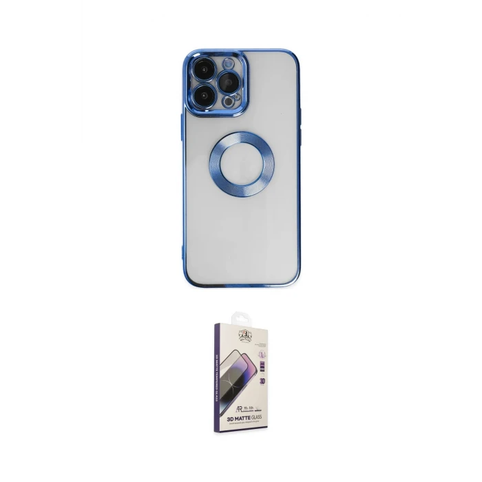 ieg™ iPhone 14 Pro Max Kılıf Pusula Form - Siyah Bilvis 3D Mat Cam Ekran Koruyucu