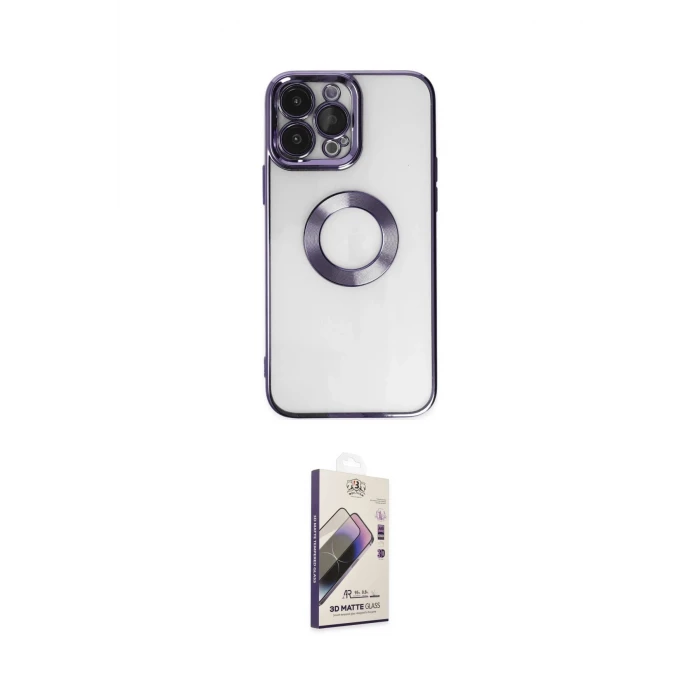 ieg™ iPhone 14 Pro Max Kılıf Pusula Form - Siyah Bilvis 3D Mat Cam Ekran Koruyucu