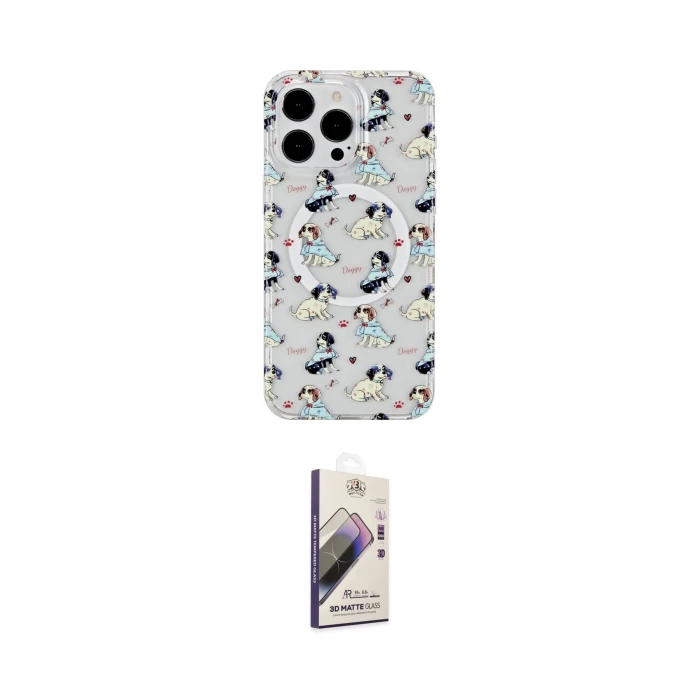 ieg™ iPhone 14 Pro Max Kılıf Pusula Form - Siyah Bilvis 3D Mat Cam Ekran Koruyucu