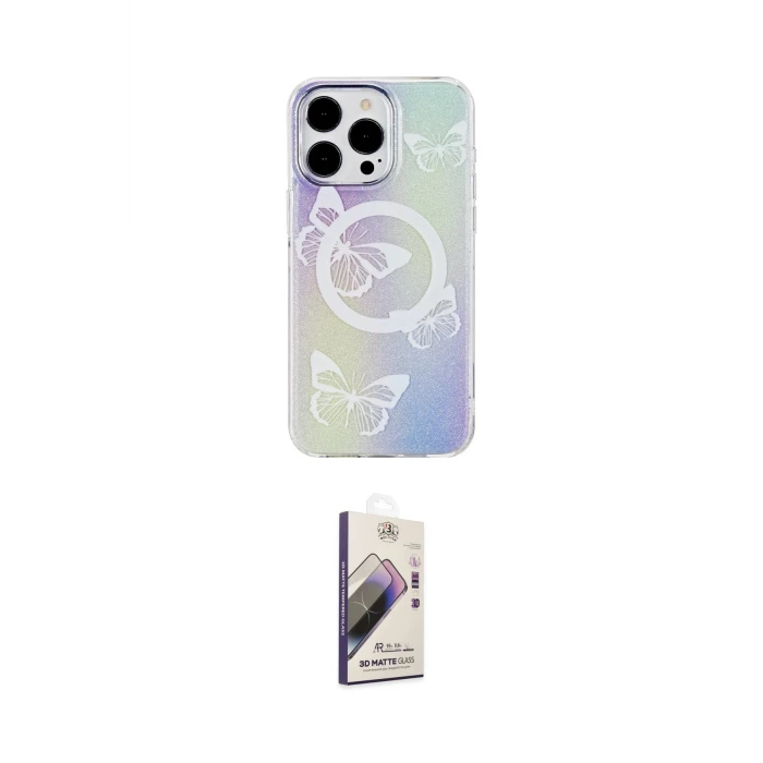 ieg™ iPhone 14 Pro Max Kılıf Pusula Form - Siyah Bilvis 3D Mat Cam Ekran Koruyucu