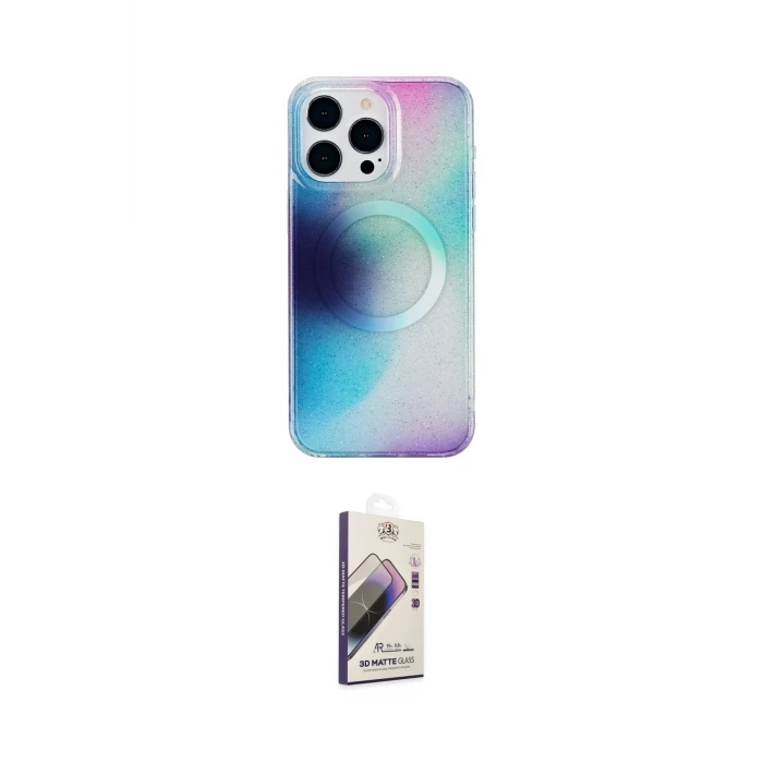 ieg™ iPhone 14 Pro Max Kılıf Pusula Form - Siyah Bilvis 3D Mat Cam Ekran Koruyucu