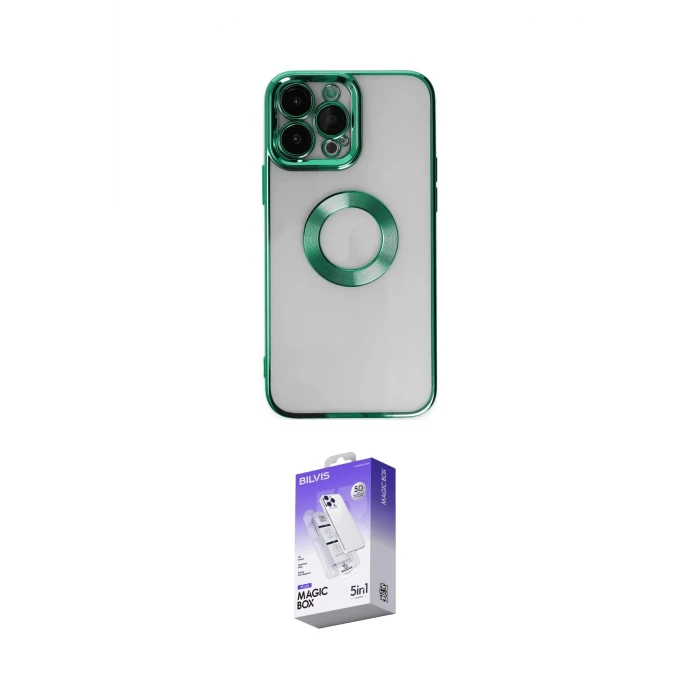 ieg™ iPhone 14 Pro Max Kılıf Pusula Form - Siyah Bilvis 5in1 3D Magic Cam Ekran Koruyucu