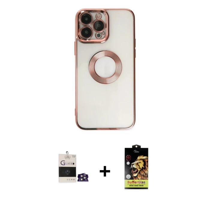 ieg™ iPhone 14 Pro Max Kılıf Pusula Form - Siyah Buffer Cam Ekran Koruyucu + Bilvis Titan Kamera Lens - GS