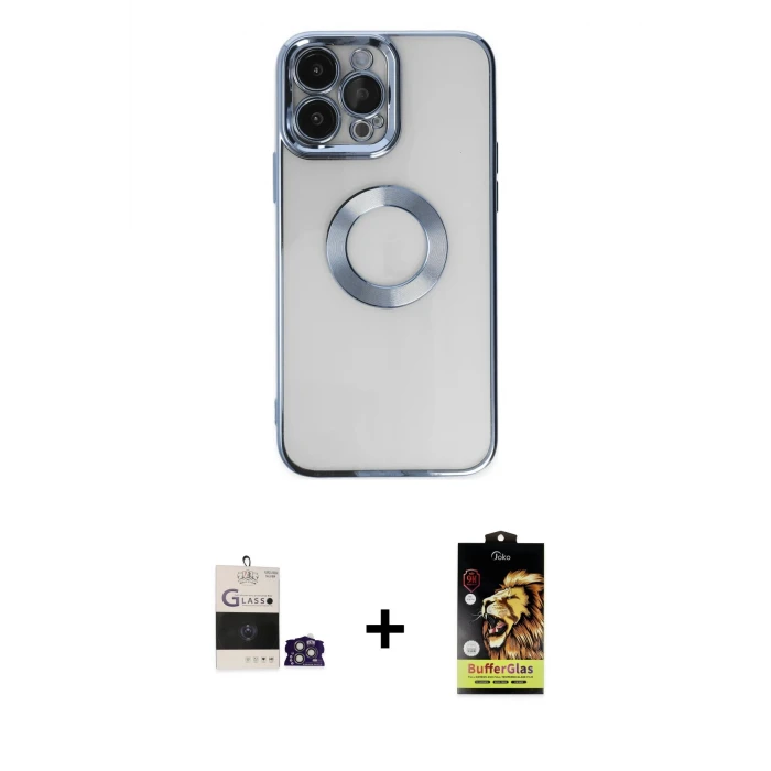 ieg™ iPhone 14 Pro Max Kılıf Pusula Form - Siyah Buffer Cam Ekran Koruyucu + Bilvis Titan Kamera Lens - GS