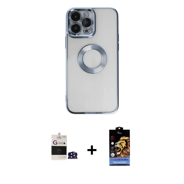 ieg™ iPhone 14 Pro Max Kılıf Pusula Form - Siyah Buffer Hayalet Cam Ekran Koruyucu + Bilvis Titan Kamera Lens - DNMR